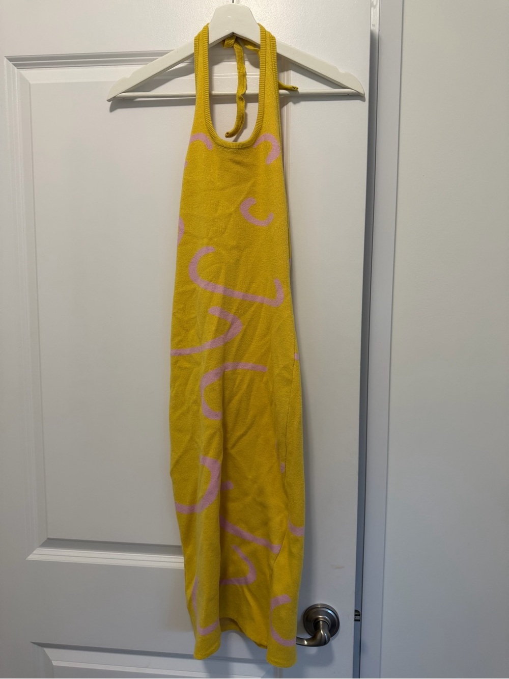 Yellow Halter Knit Dress with Pink Abstract Print